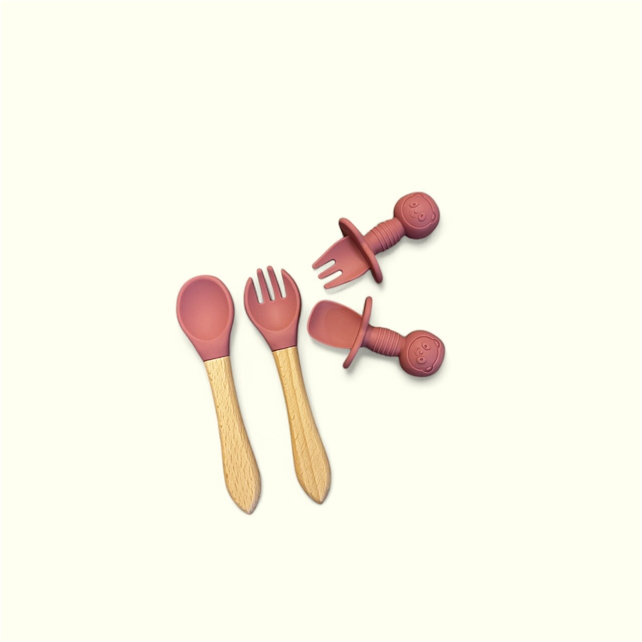 10 Pcs Cute Silicone Baby Feeding Dish Set | Plate Bowl Bib Cup Utensils Pink