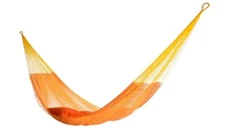 Vintage Tulum Mayan Sprang Travel Hammock Handwoven Yellow Orange Double Wide