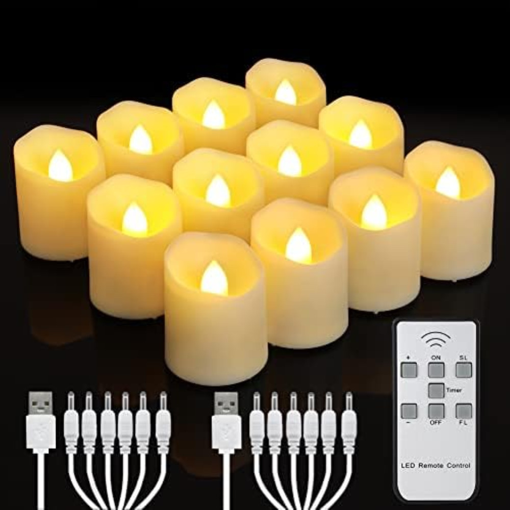 Set 12 Candele LED Yunsheng Ricaricabili USB - Timer e Regolazione Luminosità