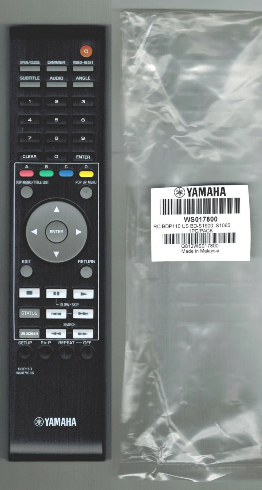 NEW YAMAHA BLURAY REMOTE CONTROL BDP110 WS01780 BDS1065BL BDS1900 BD
