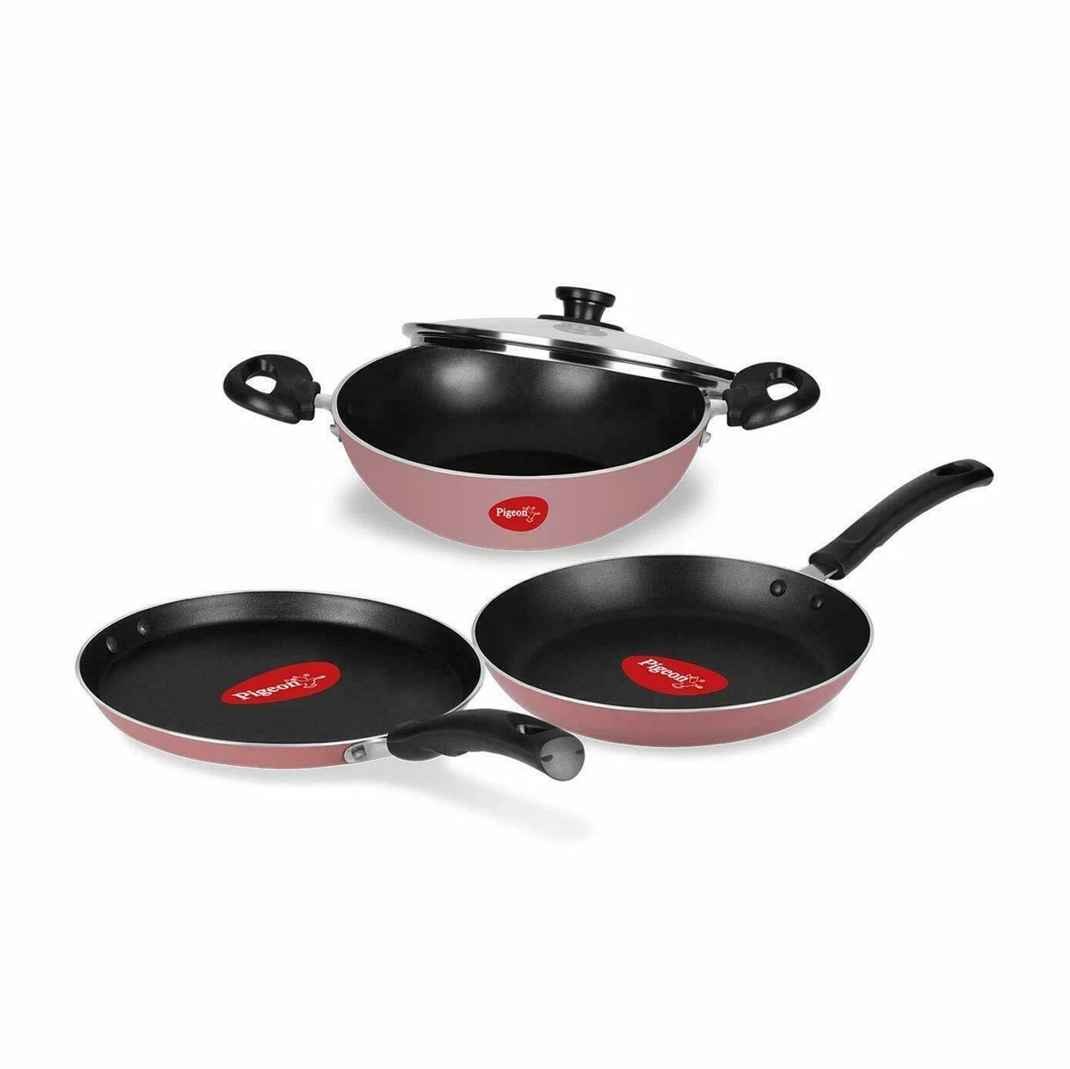 Aluminium Non stick Cookware Set of 3 With one lid Pink eBay