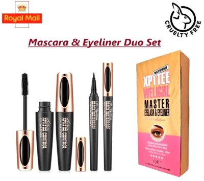 QIC Mascara Black Volume Waterproof False Lash Silk Fiber Eyelash Extension Eyeliner