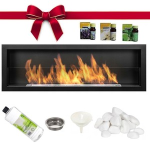 Bio Ethanol Fireplace 1200x420 Design Eco Fire Burner Long Glass