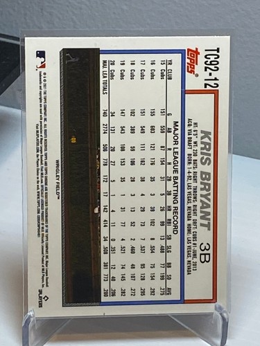 #TC92-12 Kris Bryant - Serie Actualización Topps 2021 - 1992 Topps Redux Cromo - Imagen 2 de 2