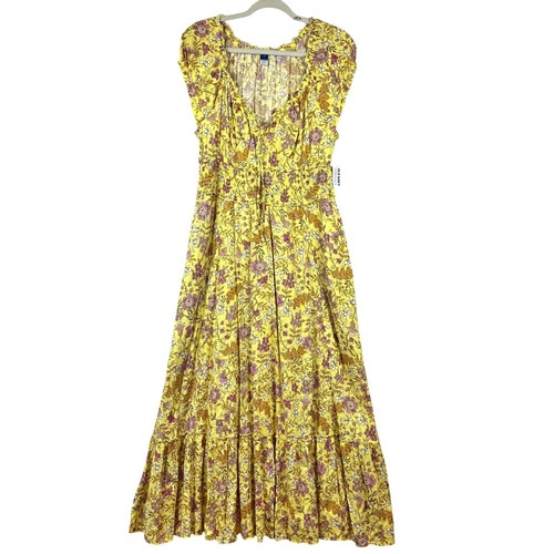 Neu mit Etikett Old Navy Maxikleid Blumen buttergelb Größe M Cottagecore Strand Küste