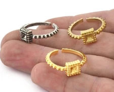 Ring Adjustable Ring Bezel-Raw brass -Antique silver-Shiny Gold Plated 2679