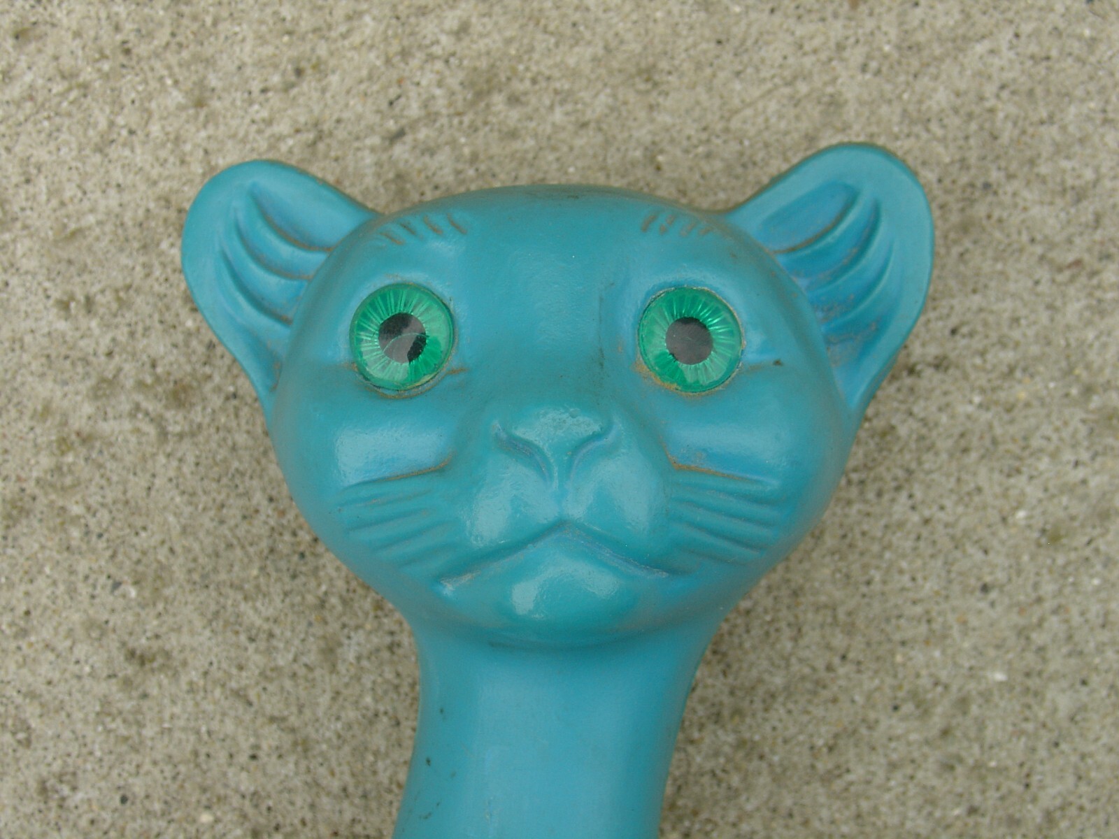 Vintage Plastic Blow Mold Seated Pet Kitty Cat Bank Blue w/ Green Eyes 16"