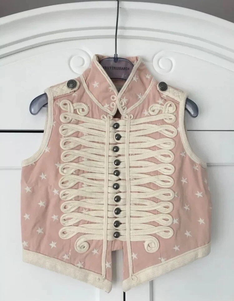 Stella McCartney — Stella McCartney Kids Pink Embroidered Captain Military Waistcoat Blazer Jacket