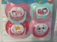 Fisher-Price Orthodontic Pacifier Baby Girl Holder Set 4 Piece BPA Free 0m New