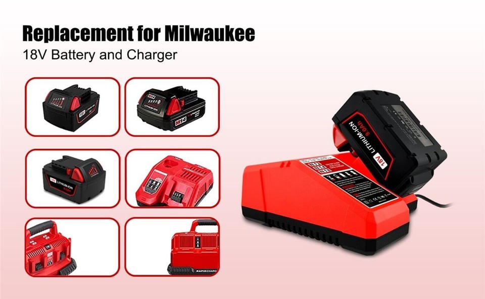 Lizone 9AH for Milwaukee 18V 4.0Ah M18 Battery and Charger Combo Kit 48 ...