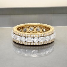 Fascia Eternità Diamante Taglio Smeraldo 4 Ct Oro Giallo Massiccio 14K Coltiv...