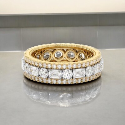 4 Kt Smaragdschliff Laborgezüchteter Diamant Ewigkeitsband in 14 K massivem G...