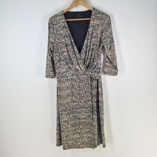 David Lawrence dress womens M pencil beige geometric 3/4 sleeve Vneck 107137