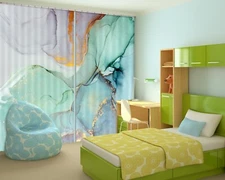 3D Green Blue Texture ZHUA3482 Photo Curtain Window Blockout Fabric Amy 2023