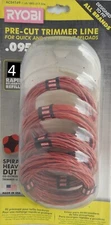 NEW Ryobi 4 Pre-Cut Grass Weed Spiral Heavy Duty Trimmer Lines .095" Fits All Br