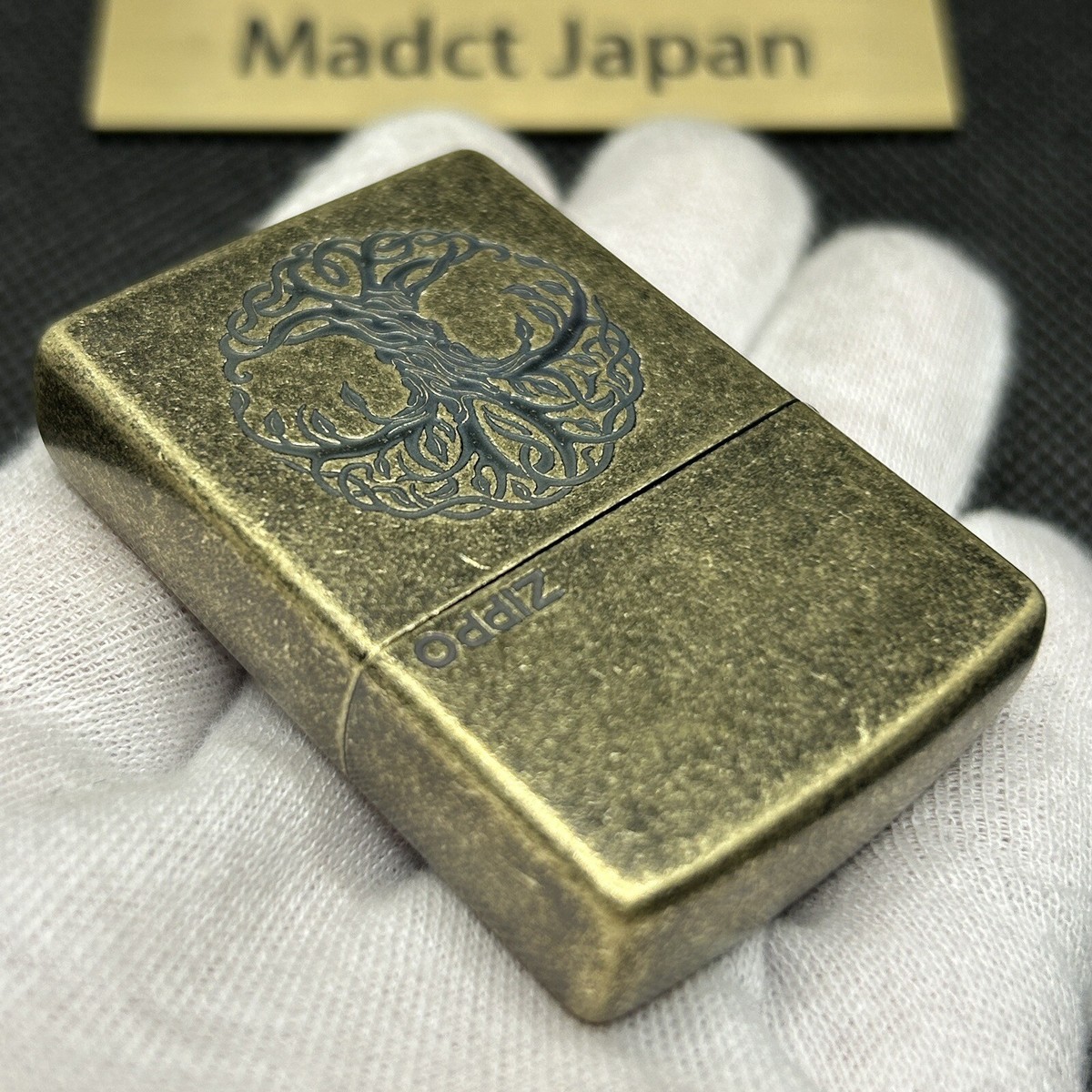 Zippo Oil Lighter Mythology Yggdrasil Tree Antique Gold