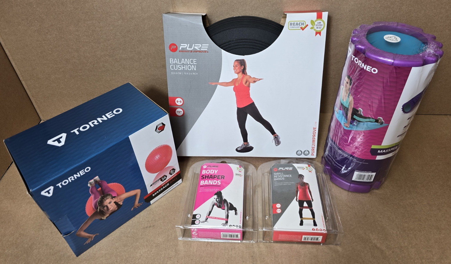 Fitness Workout Set: Balance Kissen, Yogaball, Schaumstoffrolle & Widerstandsbänder