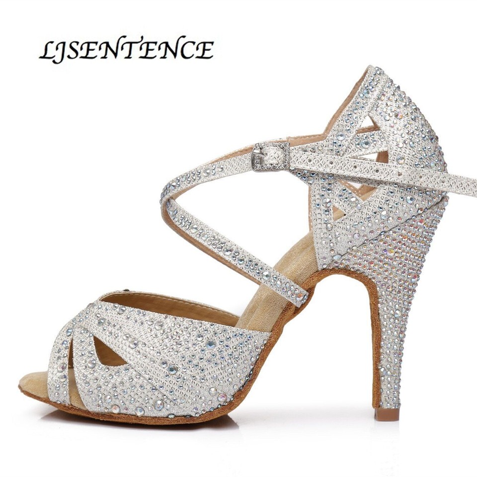 Zapatos de Baile Latino Mujer Estrás Salsa Zapatos Tacones Tango Entrenamiento Zapatos