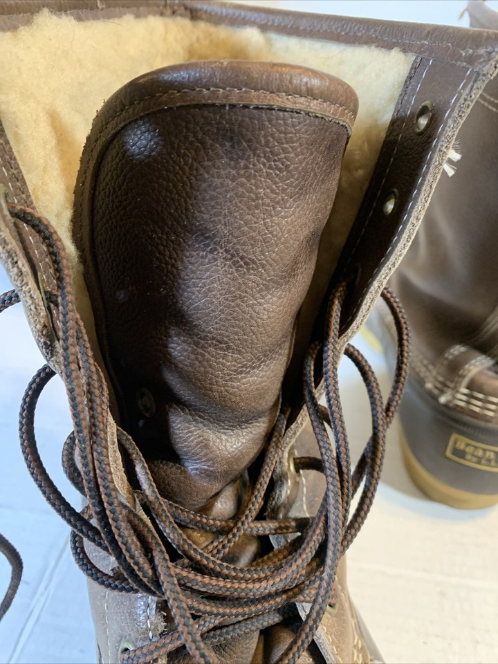 LL Bean Men's Brown Leather Lace Up Round Toe Lined Ankle Duck Boots Size 9M (HM eBay