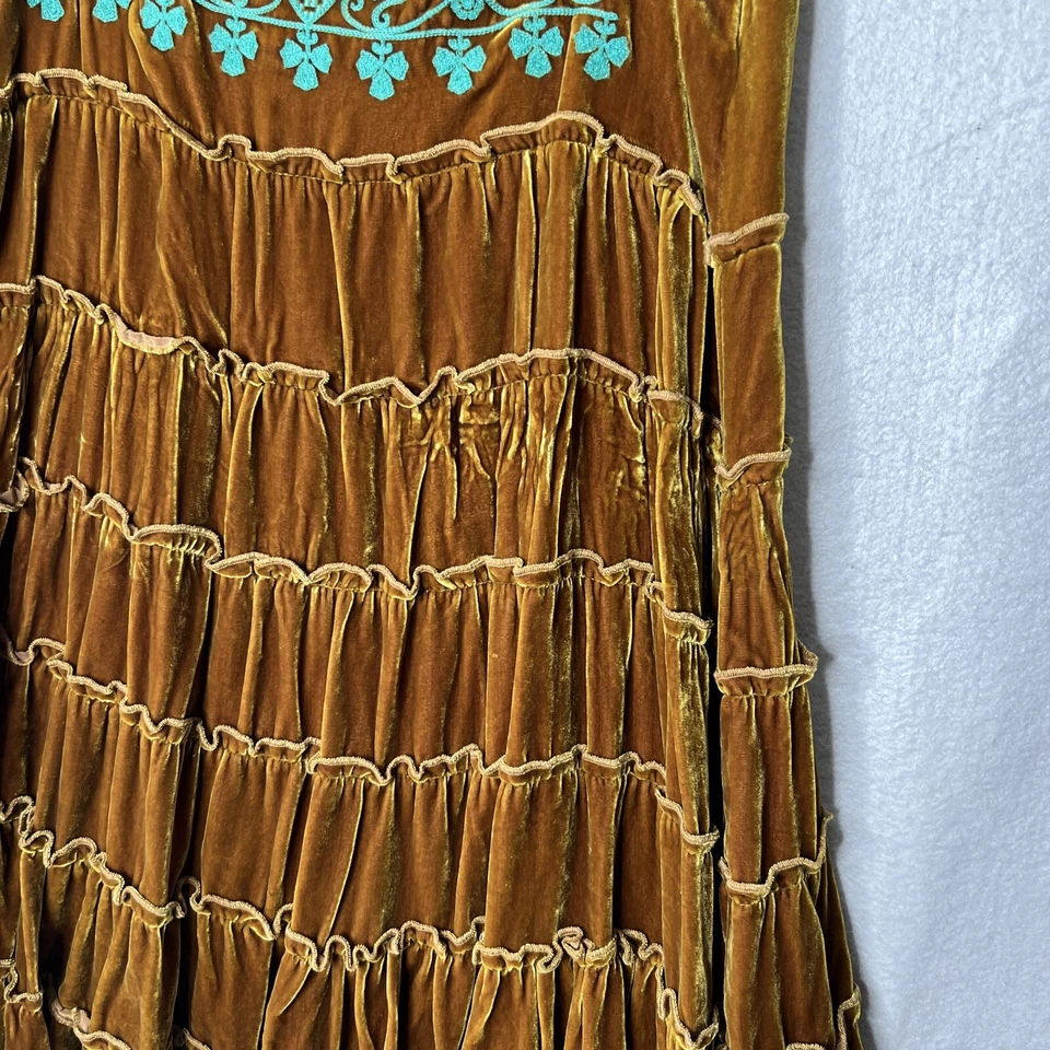 Винтажный зеленый дракон вышитый вельветовый ярусный юбка размер большой - Изображение 3 из 4
