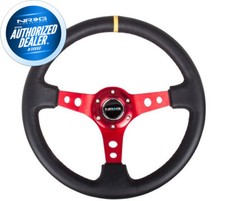 New Nrg Steering Wheel 350mm Black Leather Red Spoke 3 Deep Dish Rst-006rd-y
