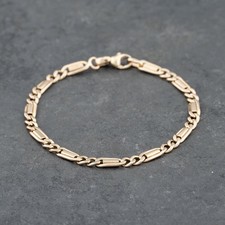 Second Hand 9ct Yellow Gold 2+1 Fancy Link 7.5 Inch Figaro Chain Bracelet 412...