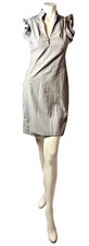 Twenty One Dress Small Taupe Sheath Ruffle Sleeve Button Front Career Chic