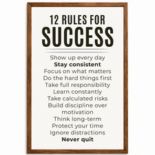 Motivational Wall Art Framed 11x17 - 12 Rules for Success Inspirational Quotes