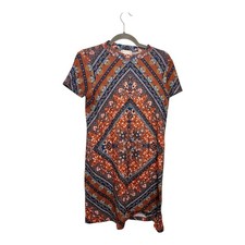Altar’d State Brown Blue Boho Patchwork Print T-Shirt Dress Small