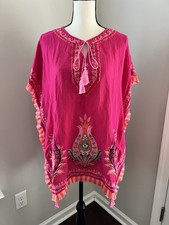 Spartina 449 Pink Embroidered Fringe Tunic Swim Cover One Size