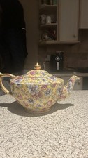 SADLER (JAMES) VTG SOPHIE FLORAL CHINTZ TEAPOT WITH GOLD TRIM/GILT BACK-STAMPED.