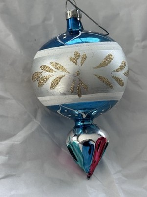 Vintage Finial Drop Parachute Handpainted Tiered Ornament Large Red Gold Blue 4 