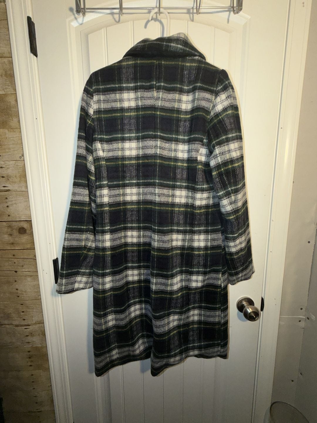 Rachel Zoe single-breasted long coat forest green tartan, notched lapel,, photo 5