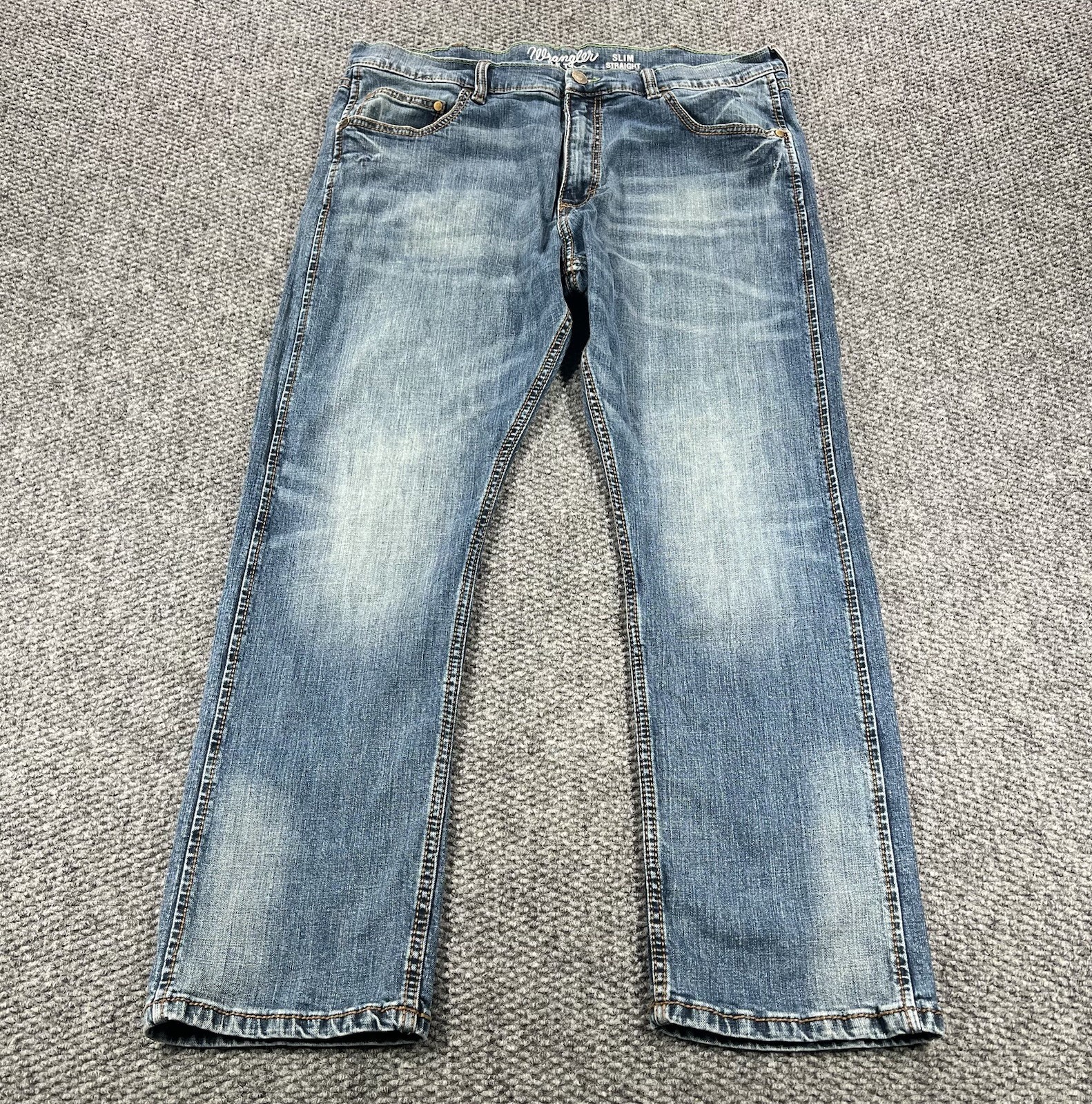 Wrangler Jeans Mens 38x30 Blue Retro Slim Fit Straight Cowboy Boot Western Denim