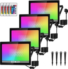 4&times; 100W LED Flood Lights Outdoor Garden RGB Color Changing Light Remote Control
