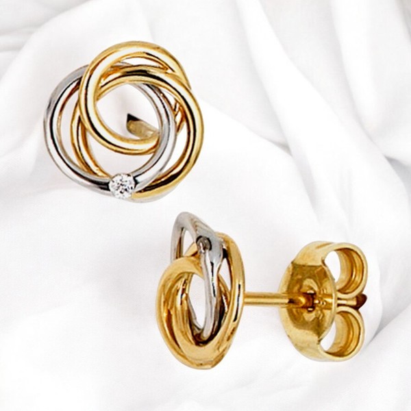 Ohrstecker Knoten Verschlungen 585 Gold Bicolor 2 Diamanten Brillanten Ohrringe-image