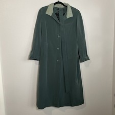 VTG Fleet Street Women Sz 8 P Trench Overcoat Button Lined Pockets Dark Green
