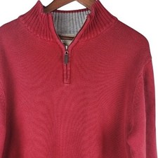 LL Bean Classic Sweater Mens XL 1/4 Zip Red 100 Cotton Preppy Quarter Zip