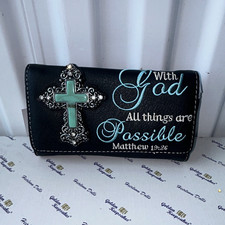 Women s Black Tri-Fold Wallet Clutch Cross Zi...