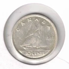 1957 Canadian A/Uncirculated QEII & Schooner Silver 10 Cent Coin!