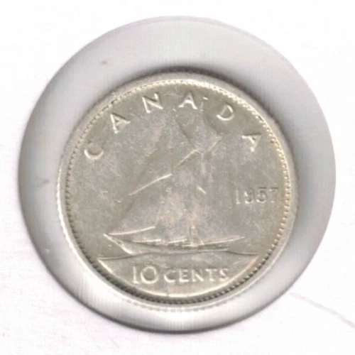 1957 Canadian A/Uncirculated QEII & Schooner Silver 10 Cent Coin!