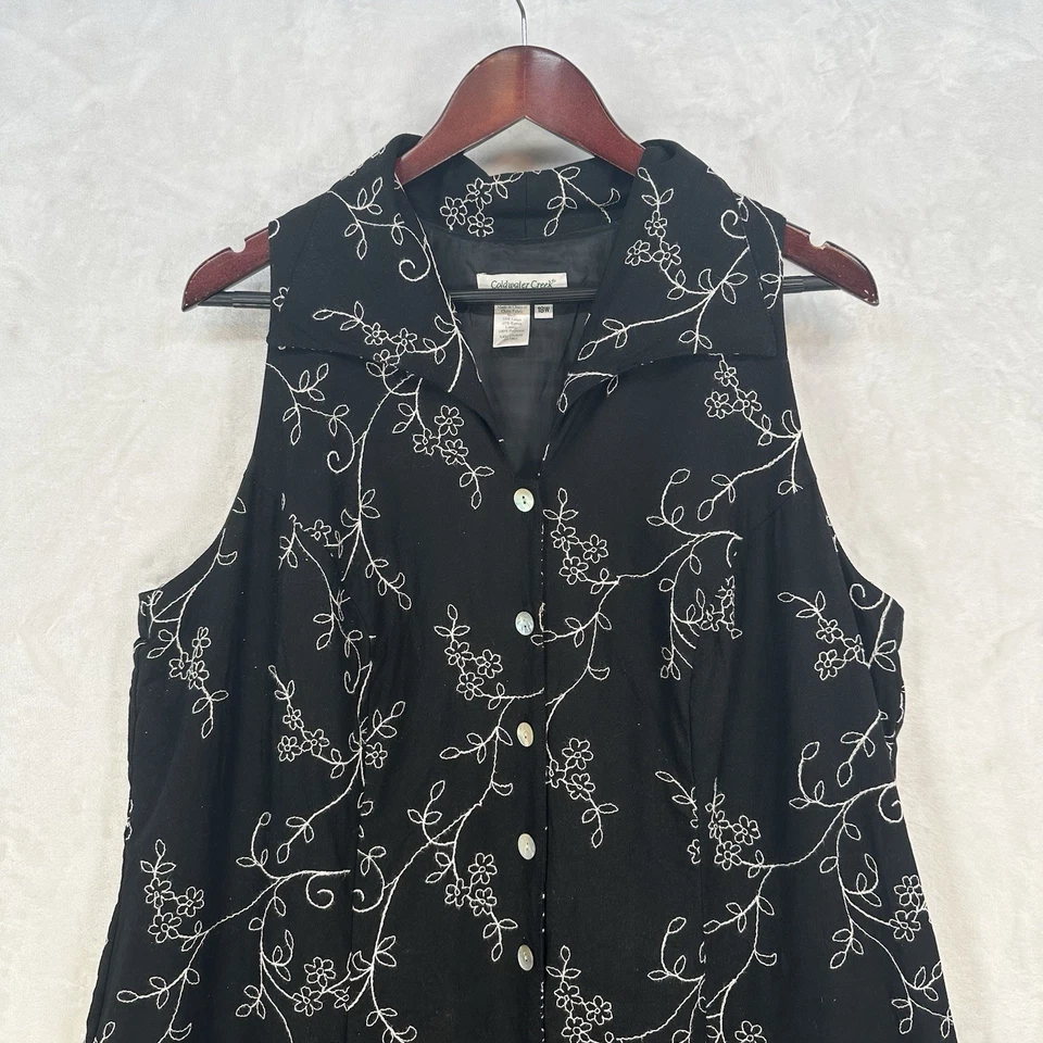 Coldwater Creek 连衣裙女式 18W 黑色花卉刺绣 Midi Prairie Cottage — 第 2/4 张图片