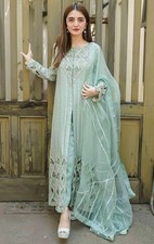 Pakistani 3PC Kameez Shalwar Dupatta Women L CUTWORK Silk Chiffon PRE-OWNED