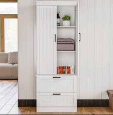Kitchen Pantry Cupboard,Tall Storage Cabinet with 2 Doors 3 Shelves & 2 Drawers