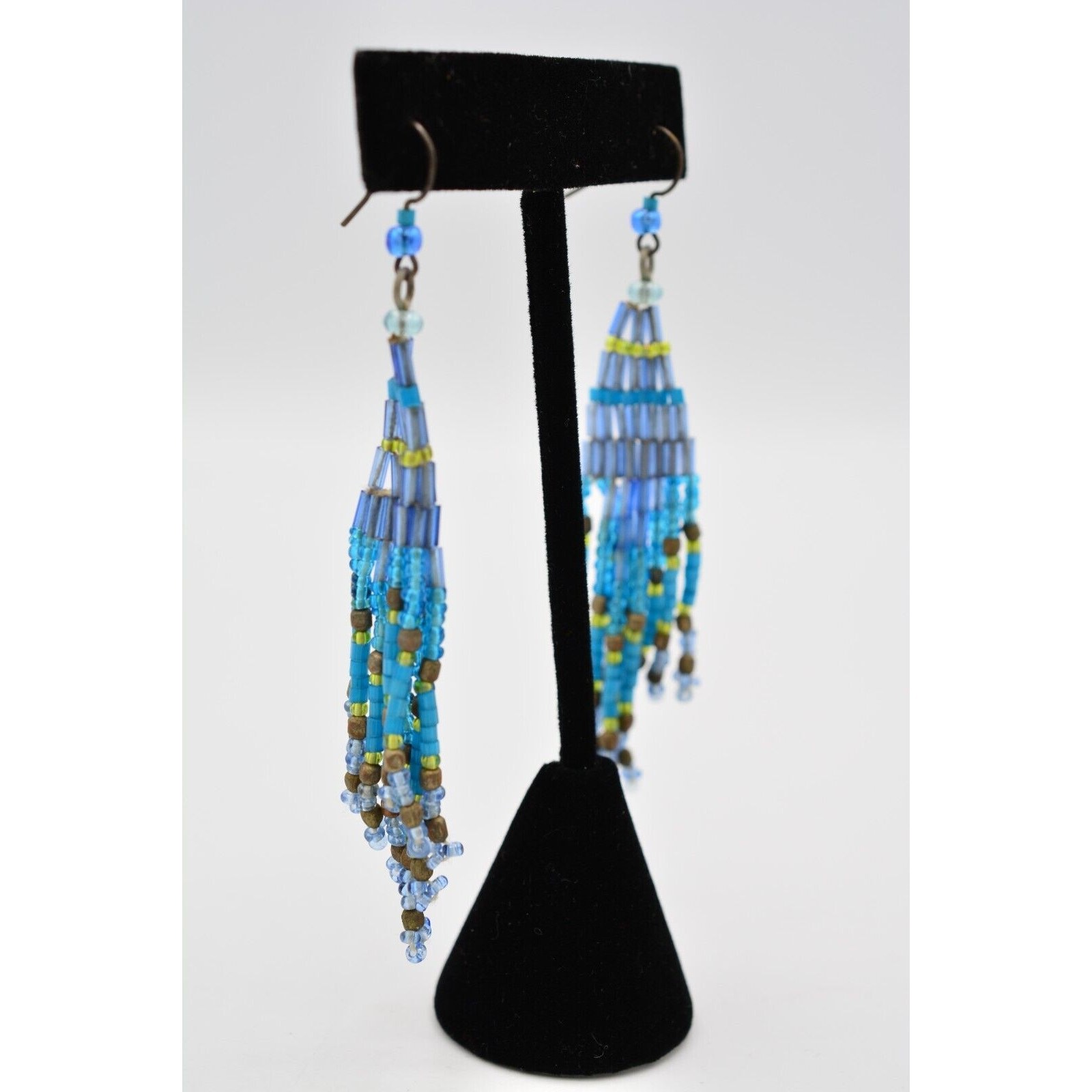 Statement Beaded Dangle Earrings Multi-Color Frin… - image 5