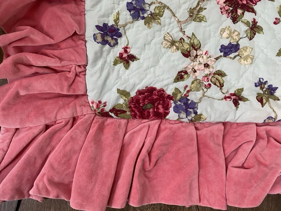 Edredón Tracy Porter tamaño king algodón floral retazos reversible terciopelo ribete farsa Foto 4 de 4