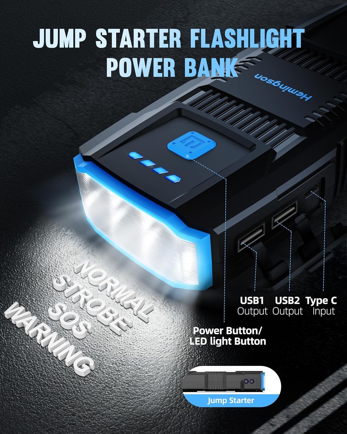 Compact 2000A Peak Car Jump Starter - Revive Gas & Diesel Engines Effortlessly thumbnail 5