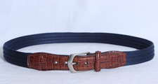 Vintage COLE HAAN Blue Cotton Embossed Alligator Leather Stretch Belt 34