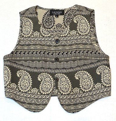 Paisley Boho Vest Top Size S Laundry By Shelley Segal Woman Y2K Button FrontGray