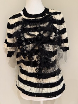 Authentic Comme De Garçons TAO Vintage Black And Cream Striped Wool Top Size M